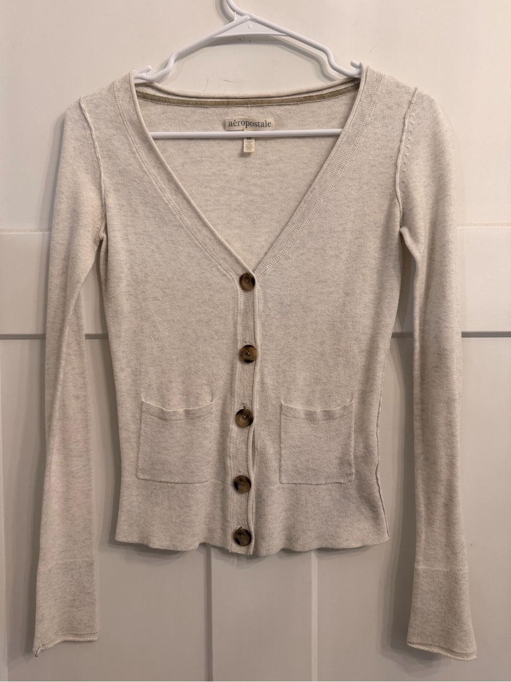 Aeropostale Cream V-Neck Button Front Cardigan, XS, Y2K Vintage style 🤍